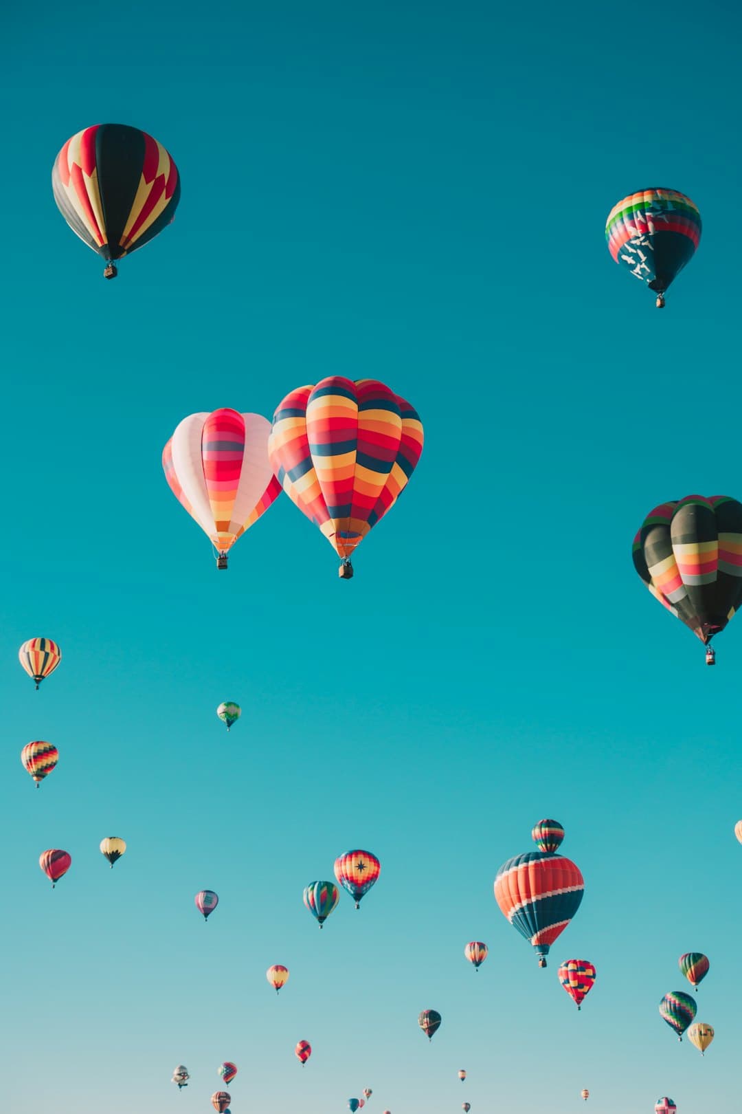 Hot air balloons in a blue sky